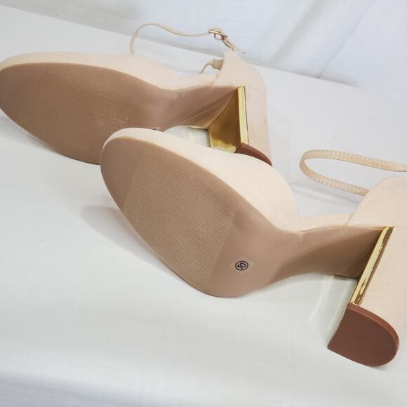 Lulus Laura Light Nude Suede Ankle Strap Heels Size 10 Beige Vegan Friendly - Picture 6 of 9